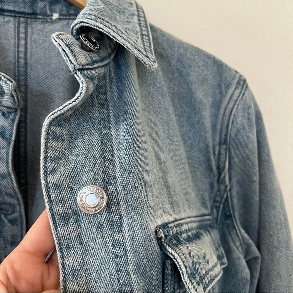 Michael Kors Light Wash Denim Mid-Length Jean Jacket